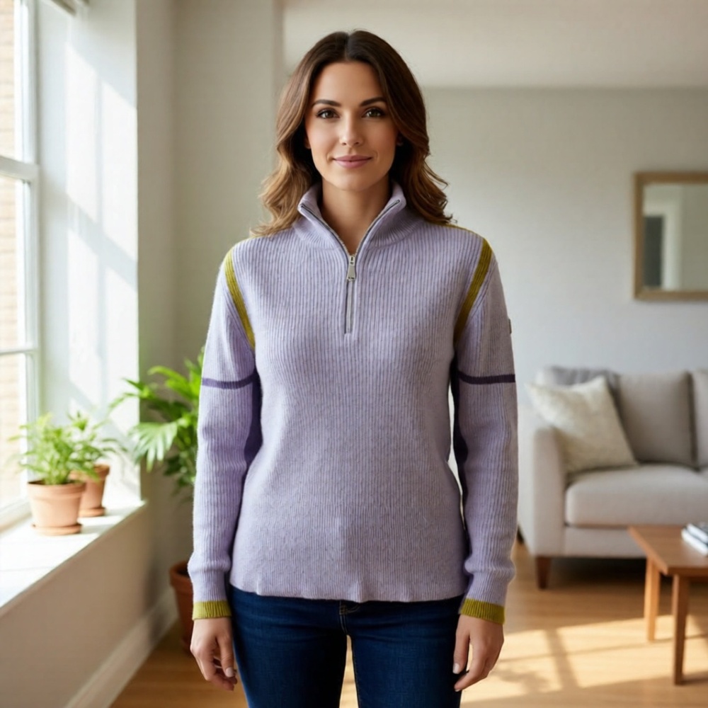 Helly Hansen Lavender Half-Zip Sweater with Olive & Purple Accents